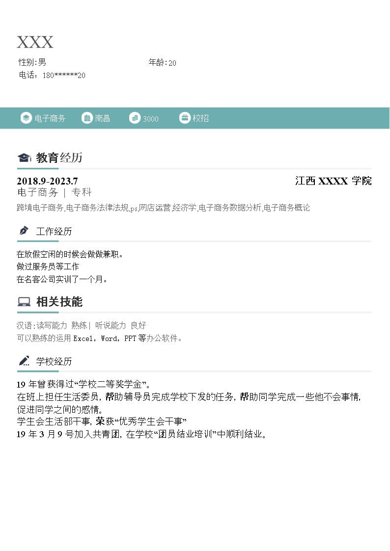 2015_电子商务相关专业应届生求职简历模板  - 电子商务简历模板